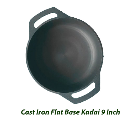 Cast Iron Flat Base Kadai 9 Inch